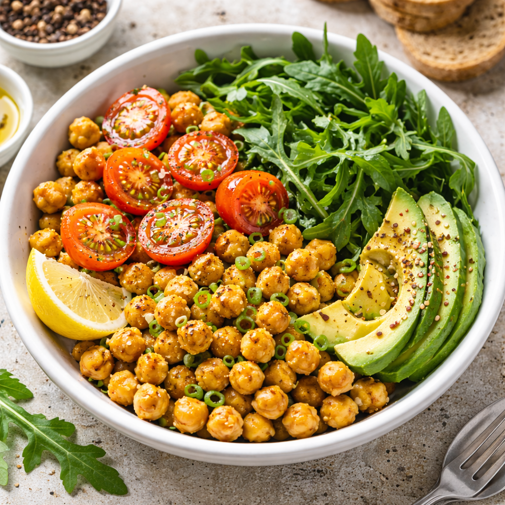 Chickpea and tomato breakfast bowl