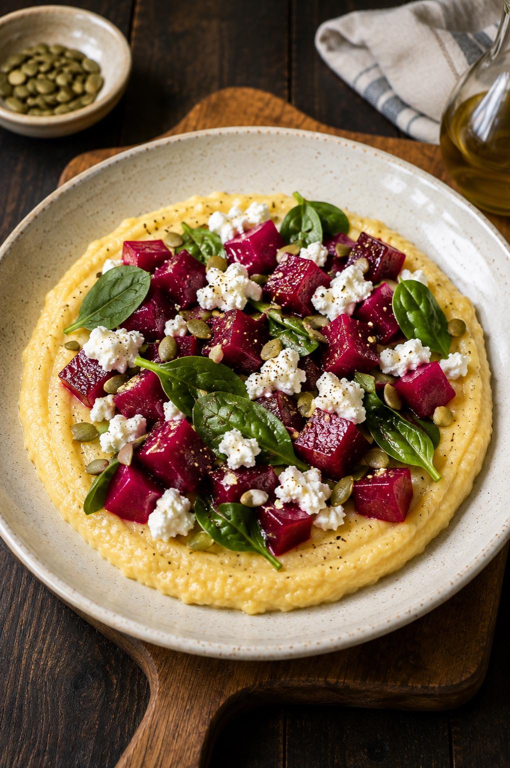 Polenta with Beetroot and Goat Cheese