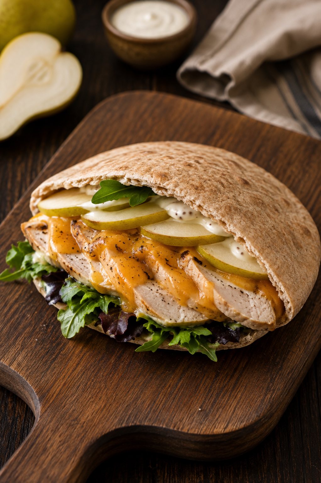 Pita with Turkey, Pear, and Cheddar