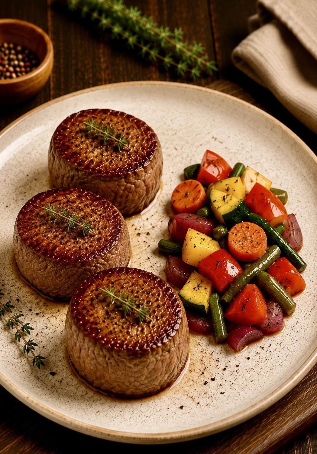 Veal Medallions with Vegetable Sauté