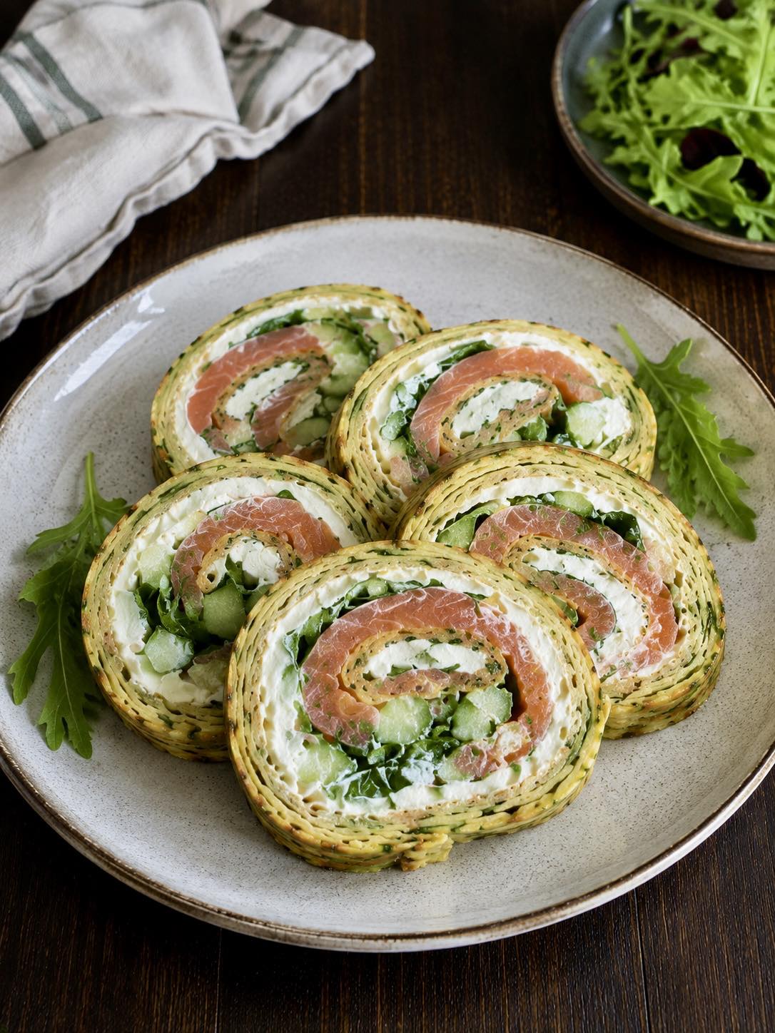 Vegetable Roll with Salmon and Cheese