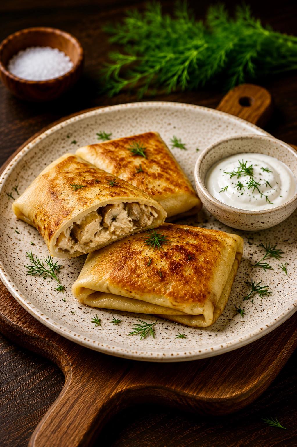 Pancakes with Chicken, Mushrooms and Sour Cream