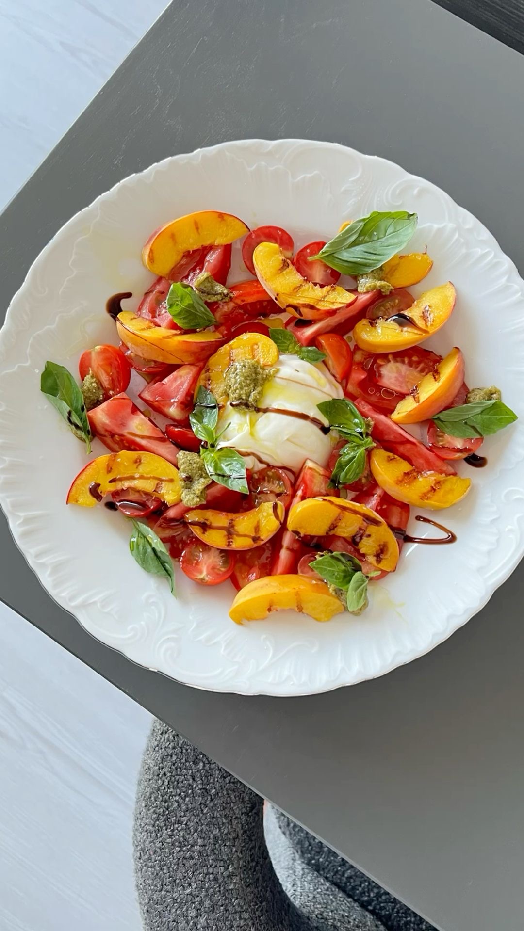 Burrata with Peach and Arugula