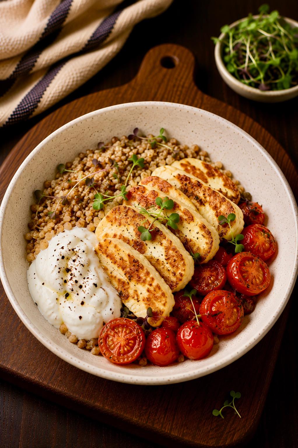 Buckwheat with Halloumi and Roasted Tomatoes