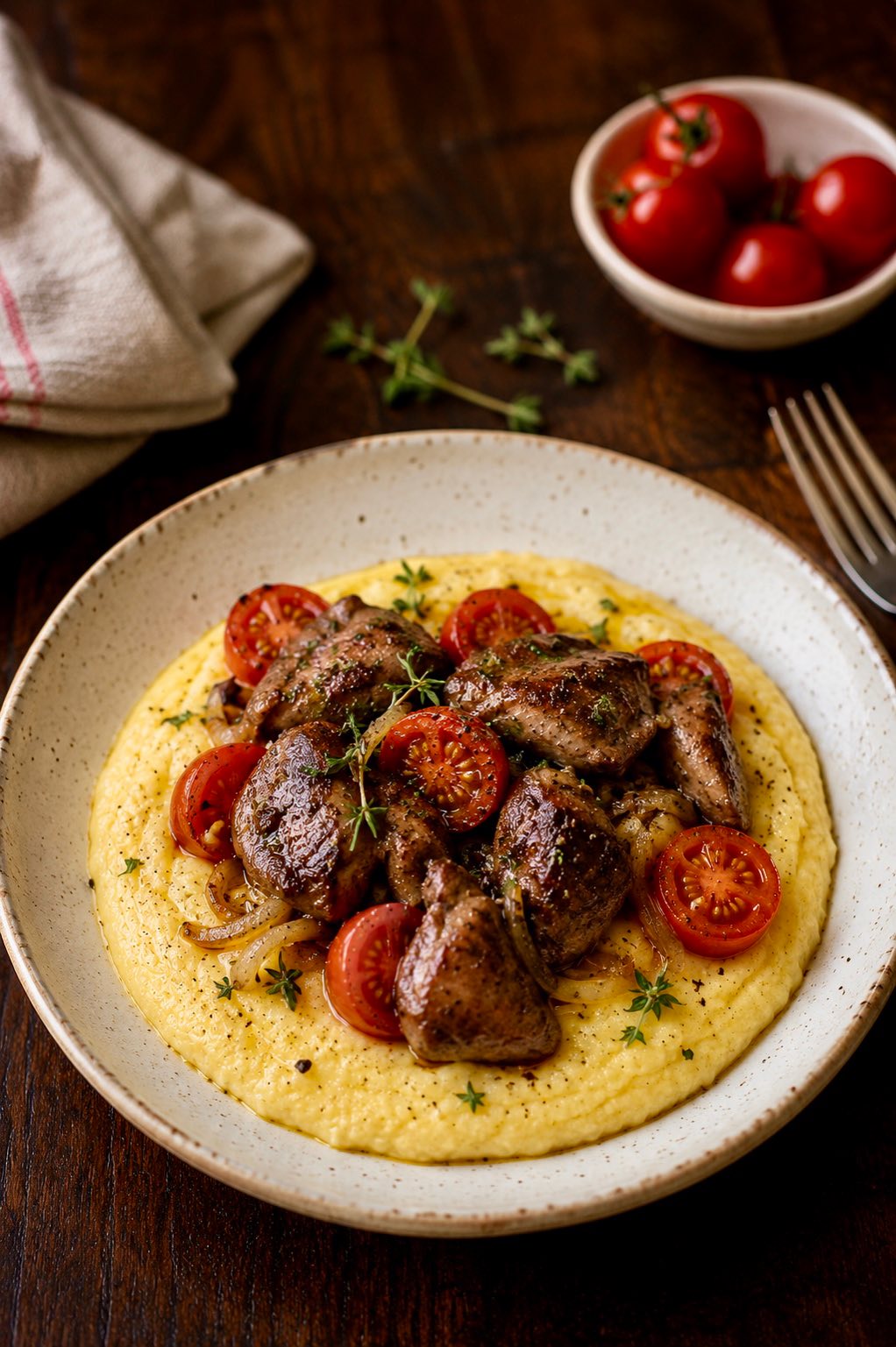 Polenta with Liver and Tomatoes
