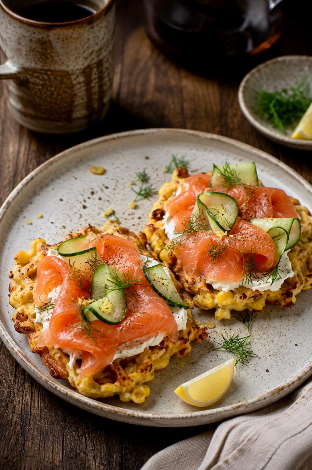 Corn Waffles with Salmon