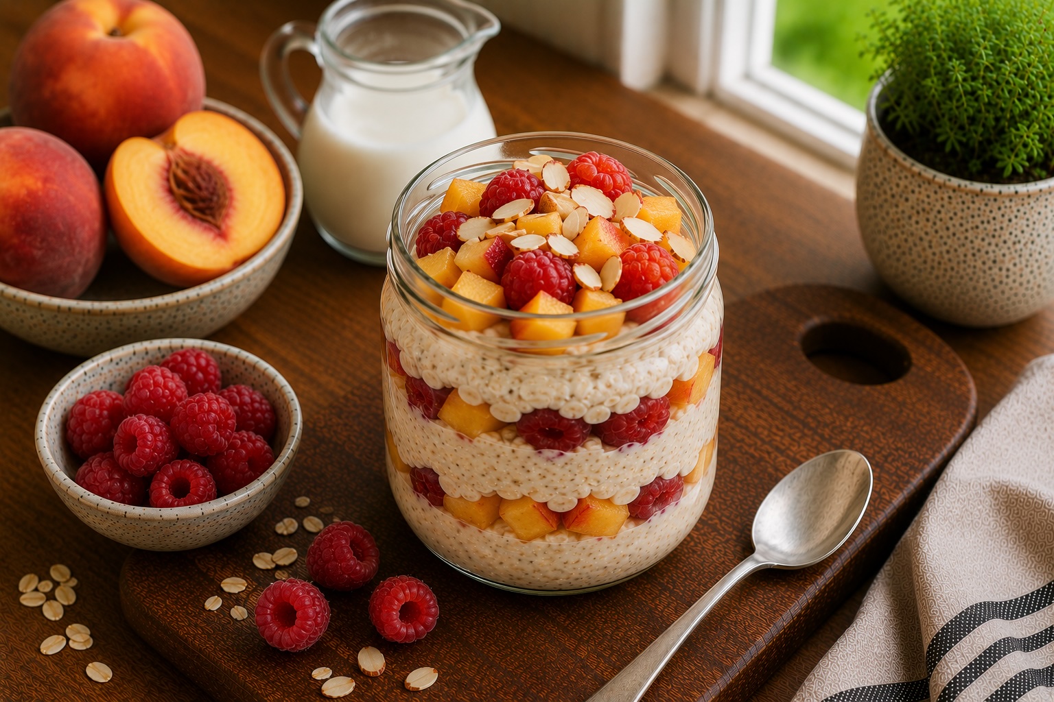 Peach Melba Overnight Oats