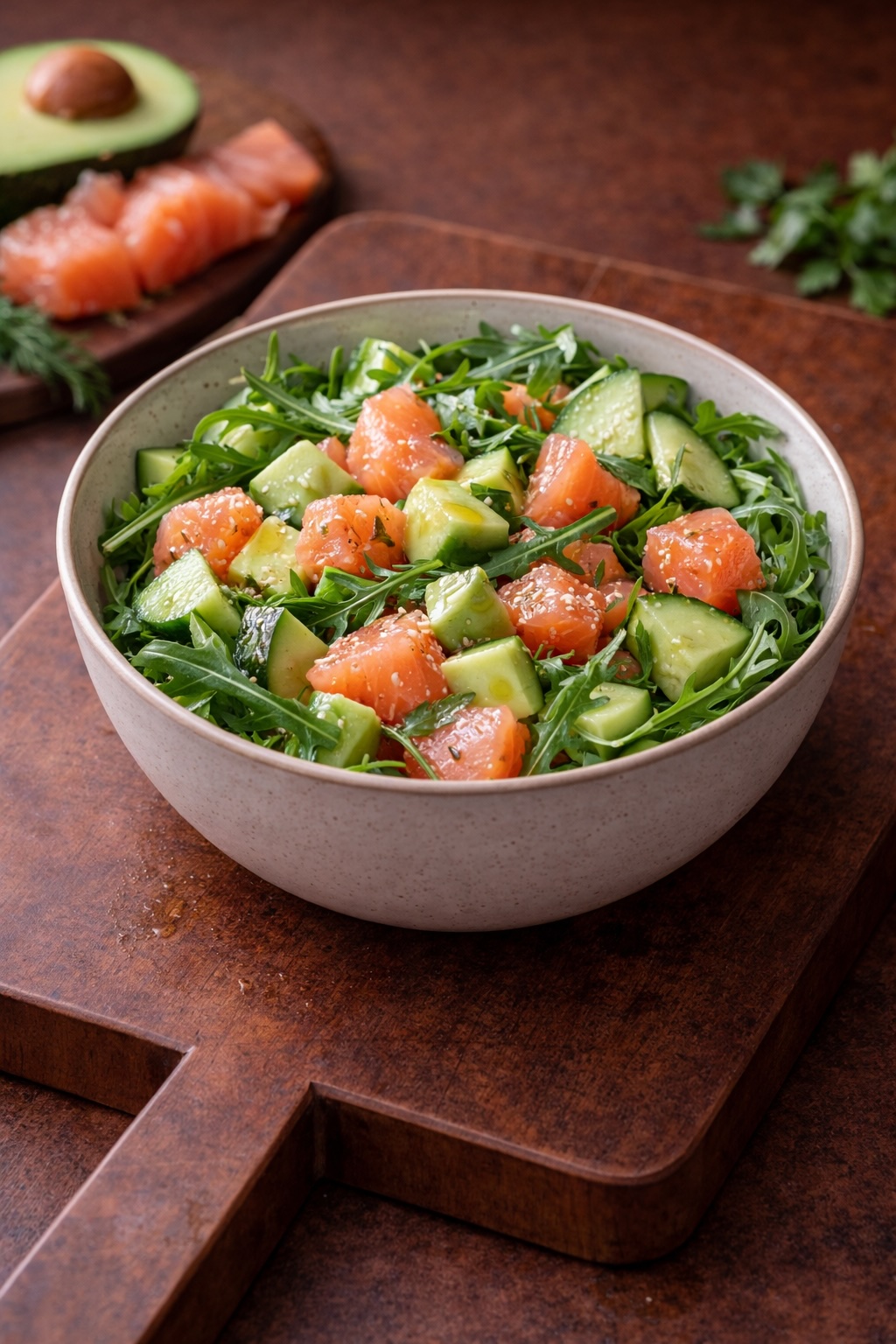 Salad with Salmon, Avocado, and Greens