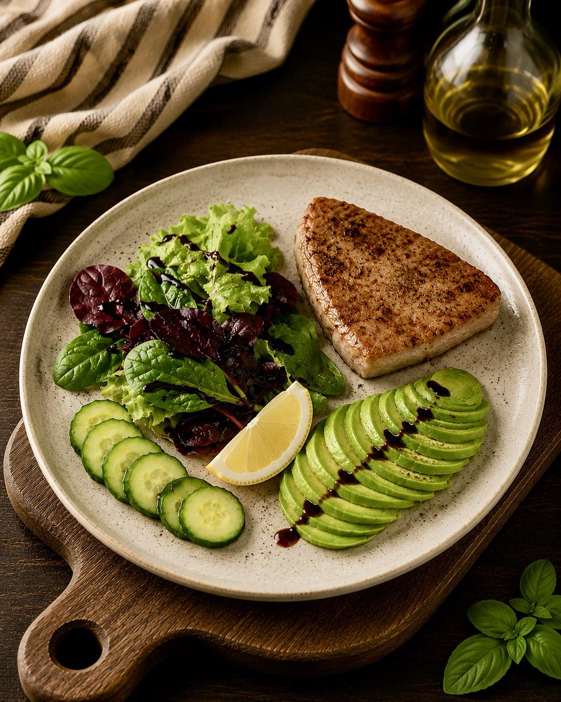 Tuna Steak with Avocado and Salad