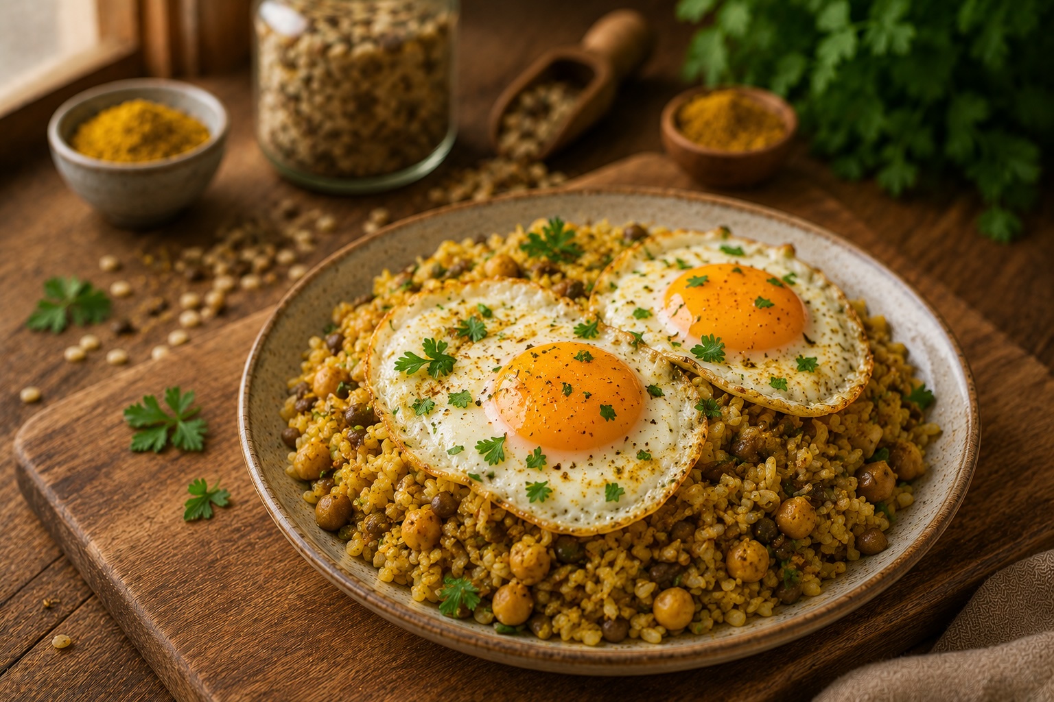 Grain Kedgeree with Fried Egg