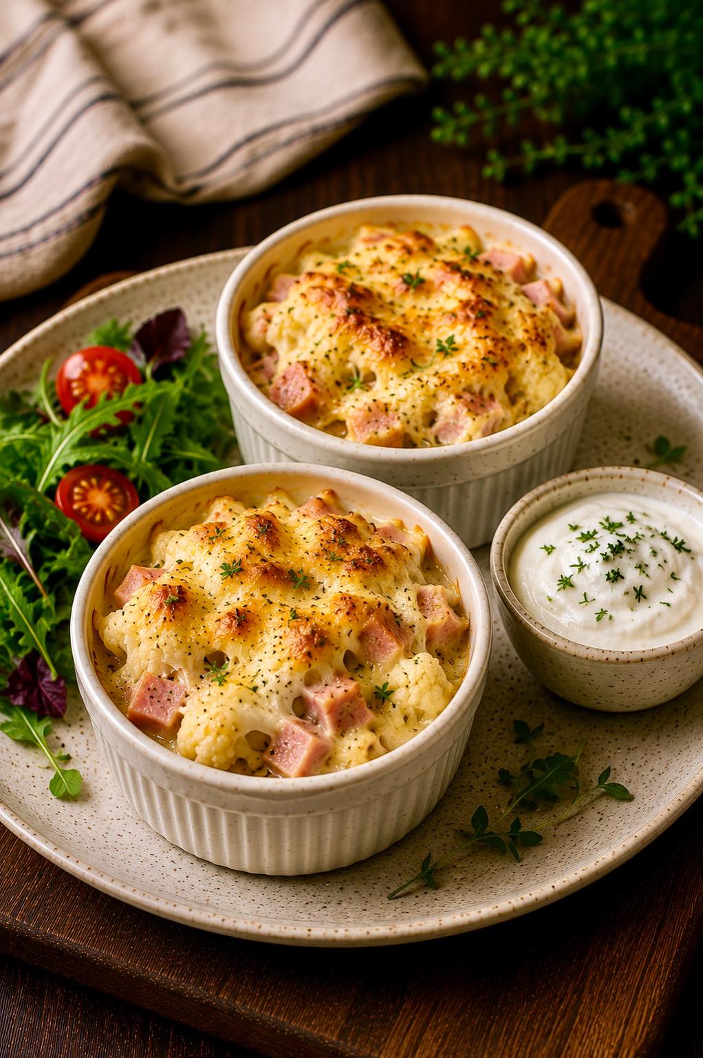 Cauliflower and Ham Casseroles