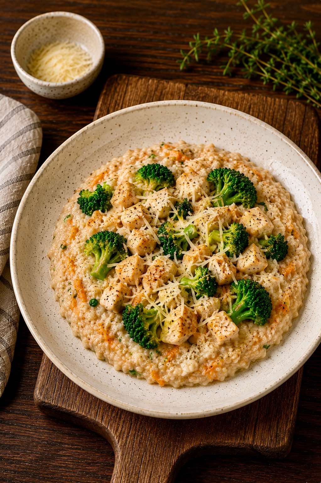 Oatmeal Porridge with Chicken and Broccoli