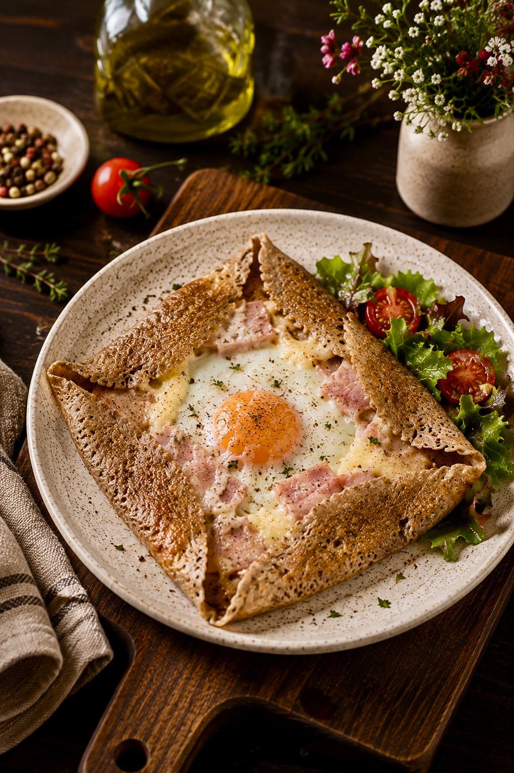 Buckwheat Galette with Ham and Cheese