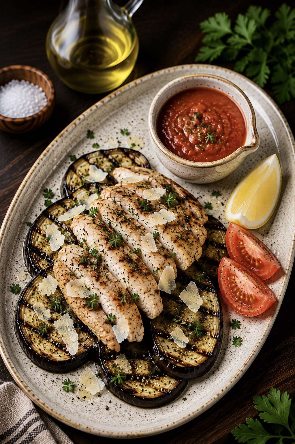 Grilled Eggplant with Chicken and Parmesan