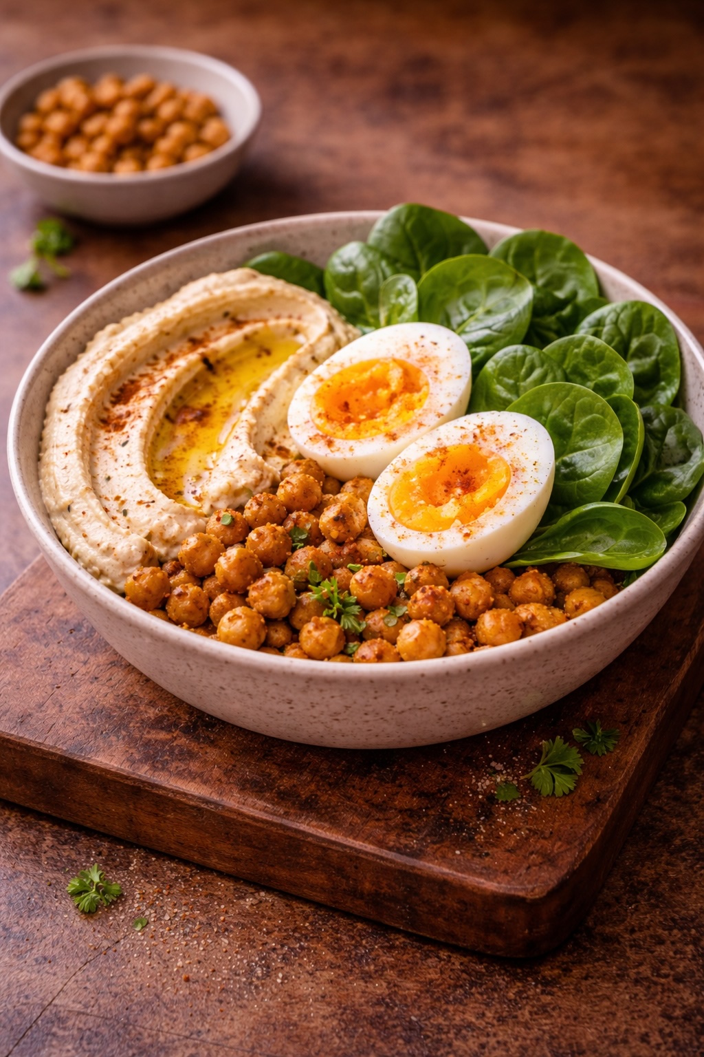 Warm Chickpea Bowl with Hummus and Egg