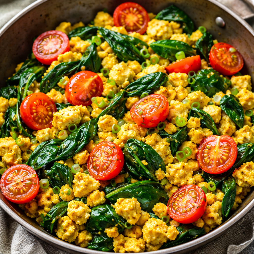 Tofu scramble with spinach and tomatoes