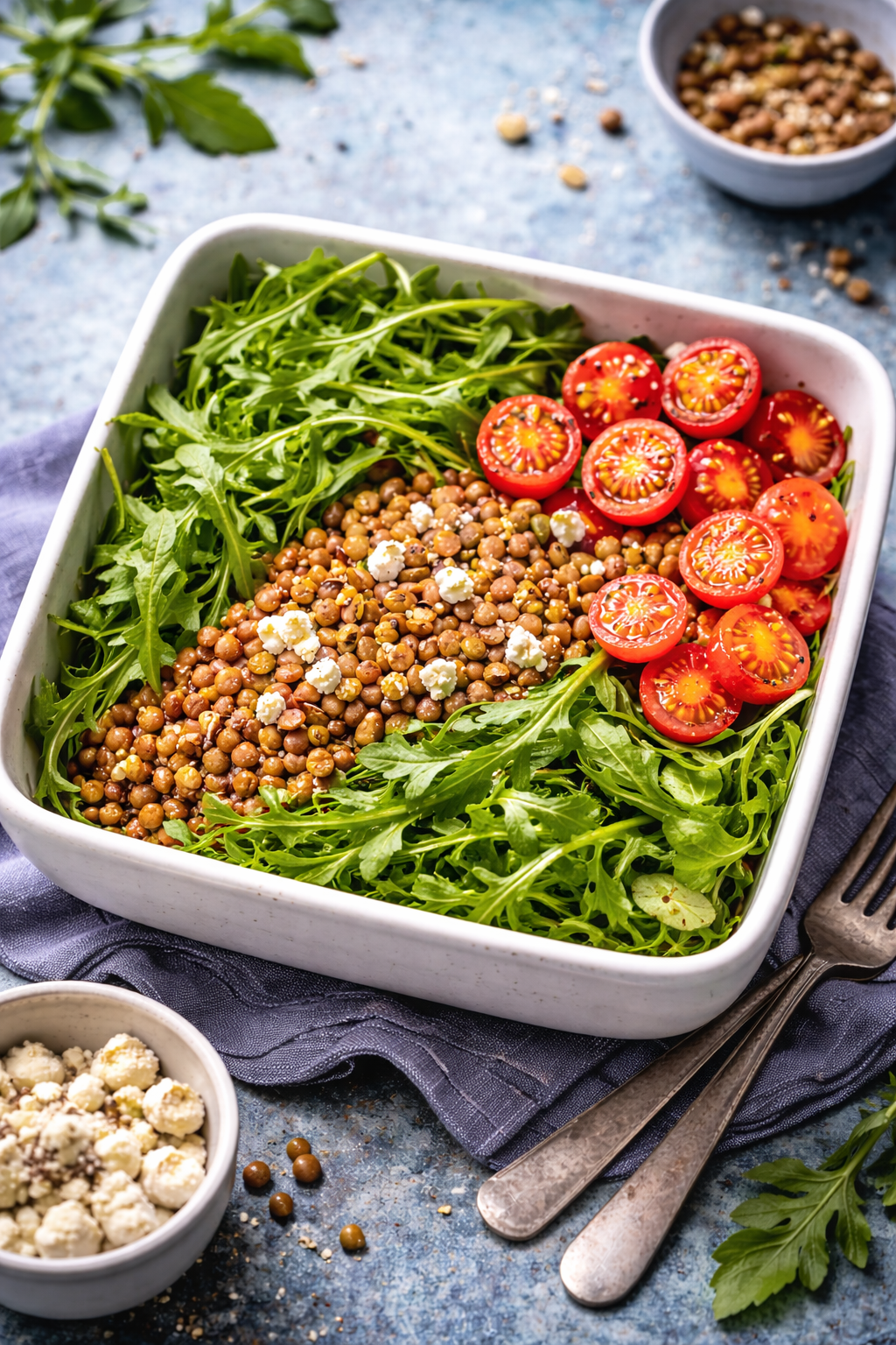 Lentil and arugula bowl