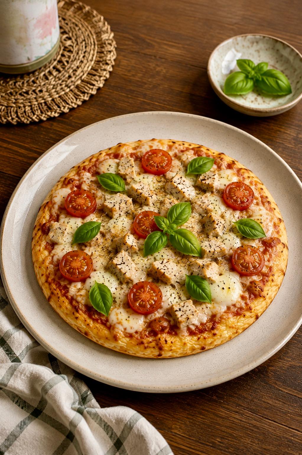 Cheese Pizza with Chicken and Tomatoes