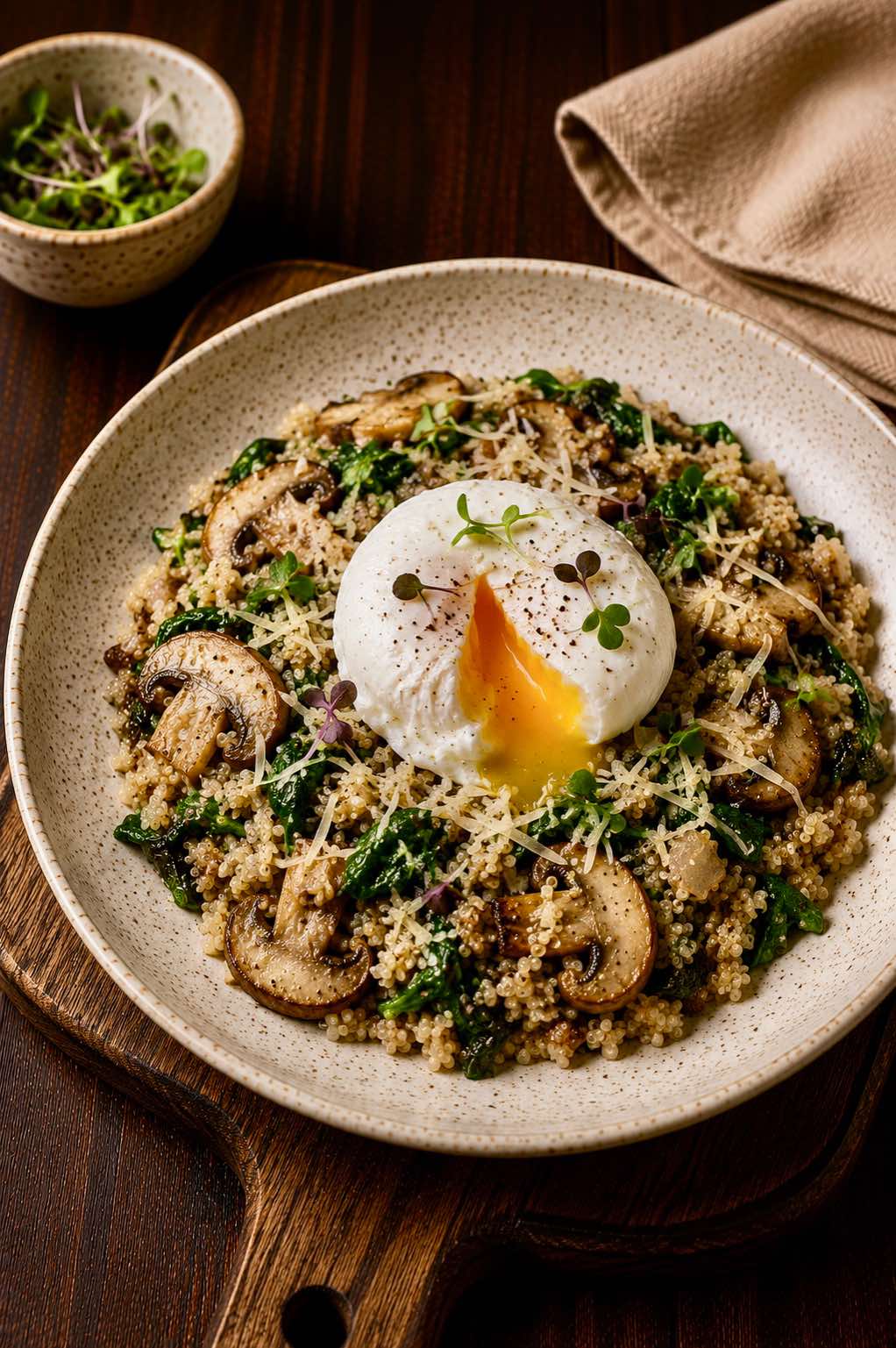 Quinoa with Mushrooms and Spinach