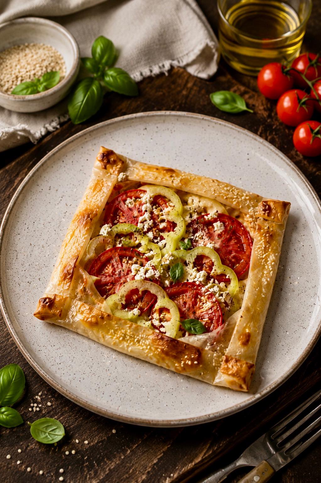 Rice Paper Puff Pastry with Cheese and Vegetables