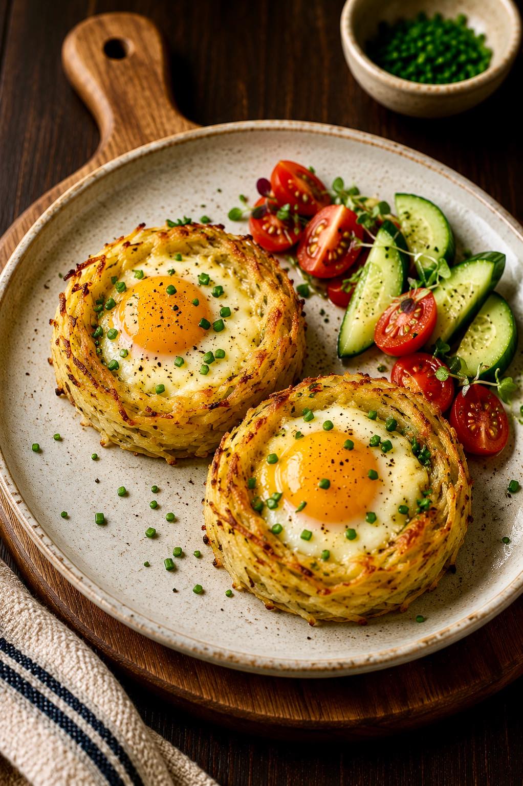 Potato Nests with Egg and Cheese