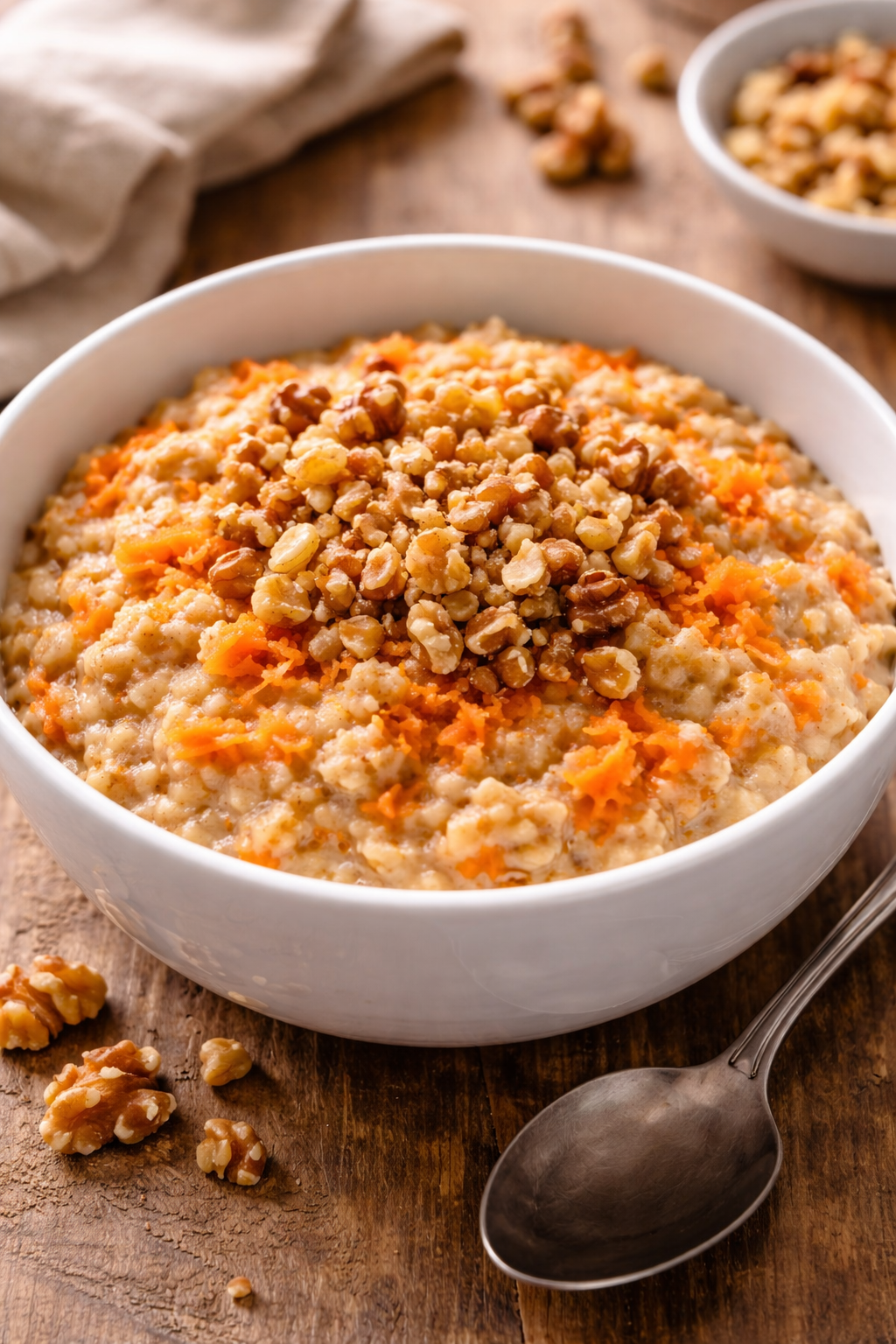 Oatmeal with grated carrot and nuts