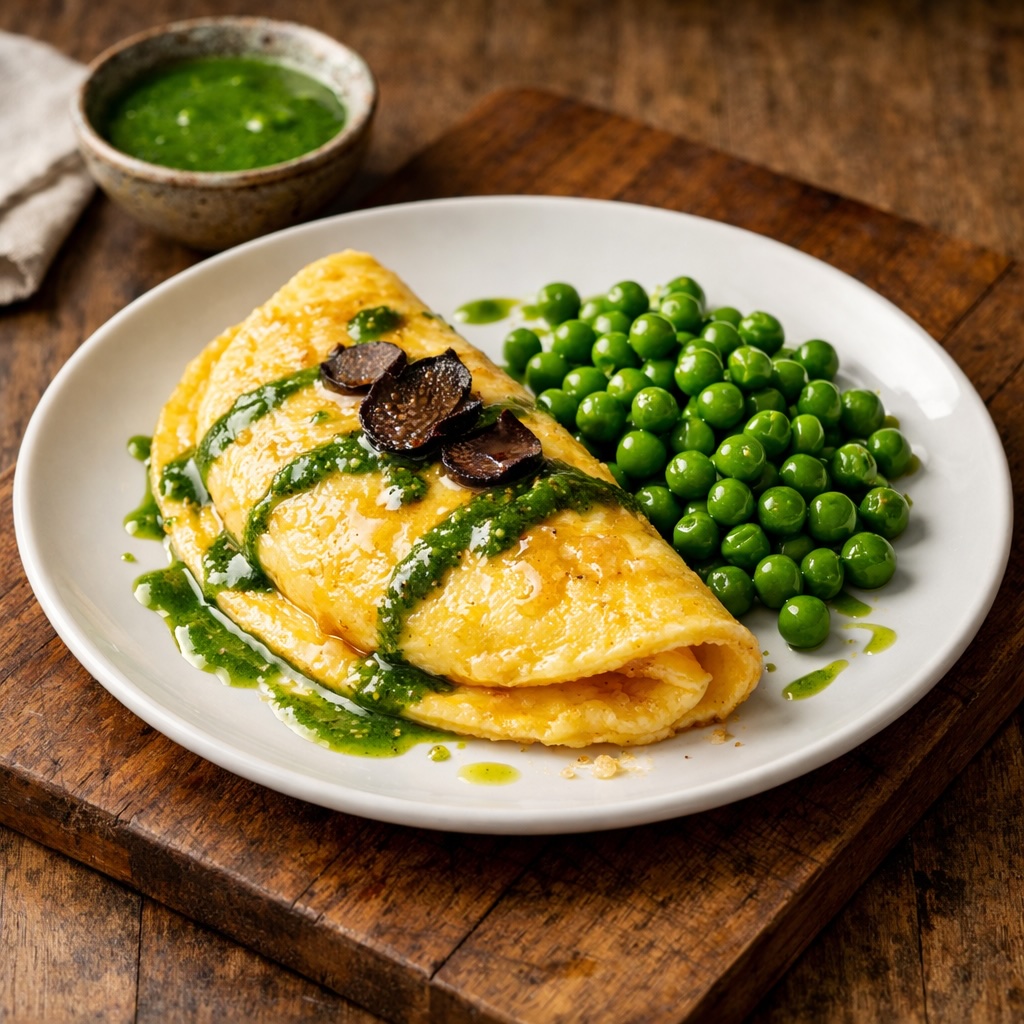 Truffle Accent Omelet with Green Peas