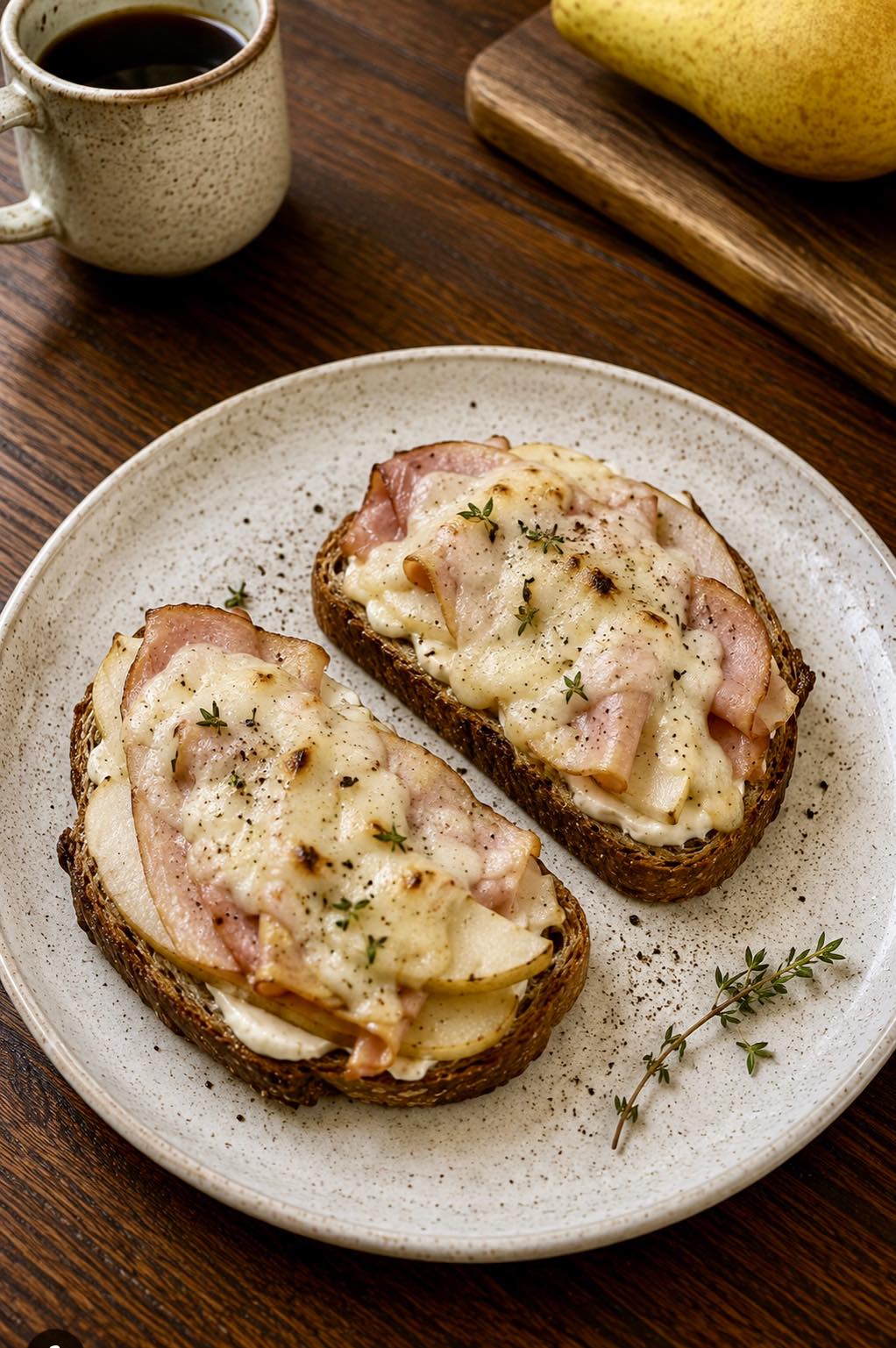 Cheese Toasts with Pear and Ham