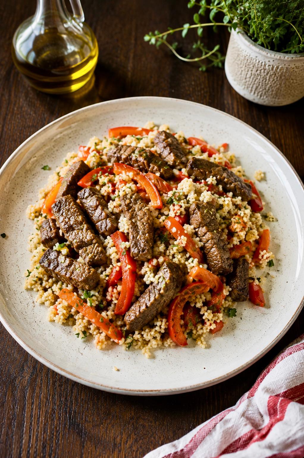 Couscous with Beef and Roasted Pepper