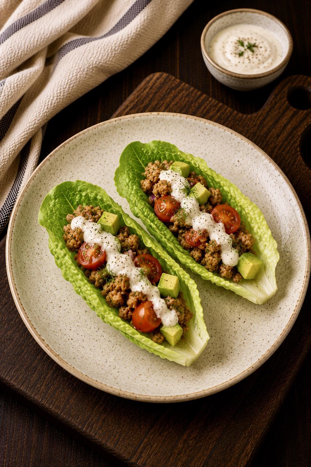 Chicken Tacos in Romaine Lettuce Leaves