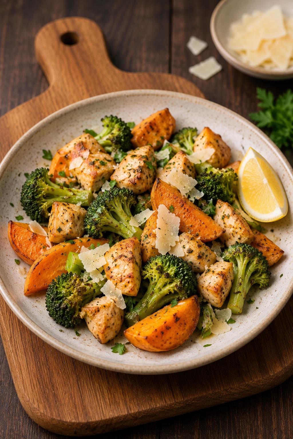 Baked Broccoli with Chicken and Sweet Potato