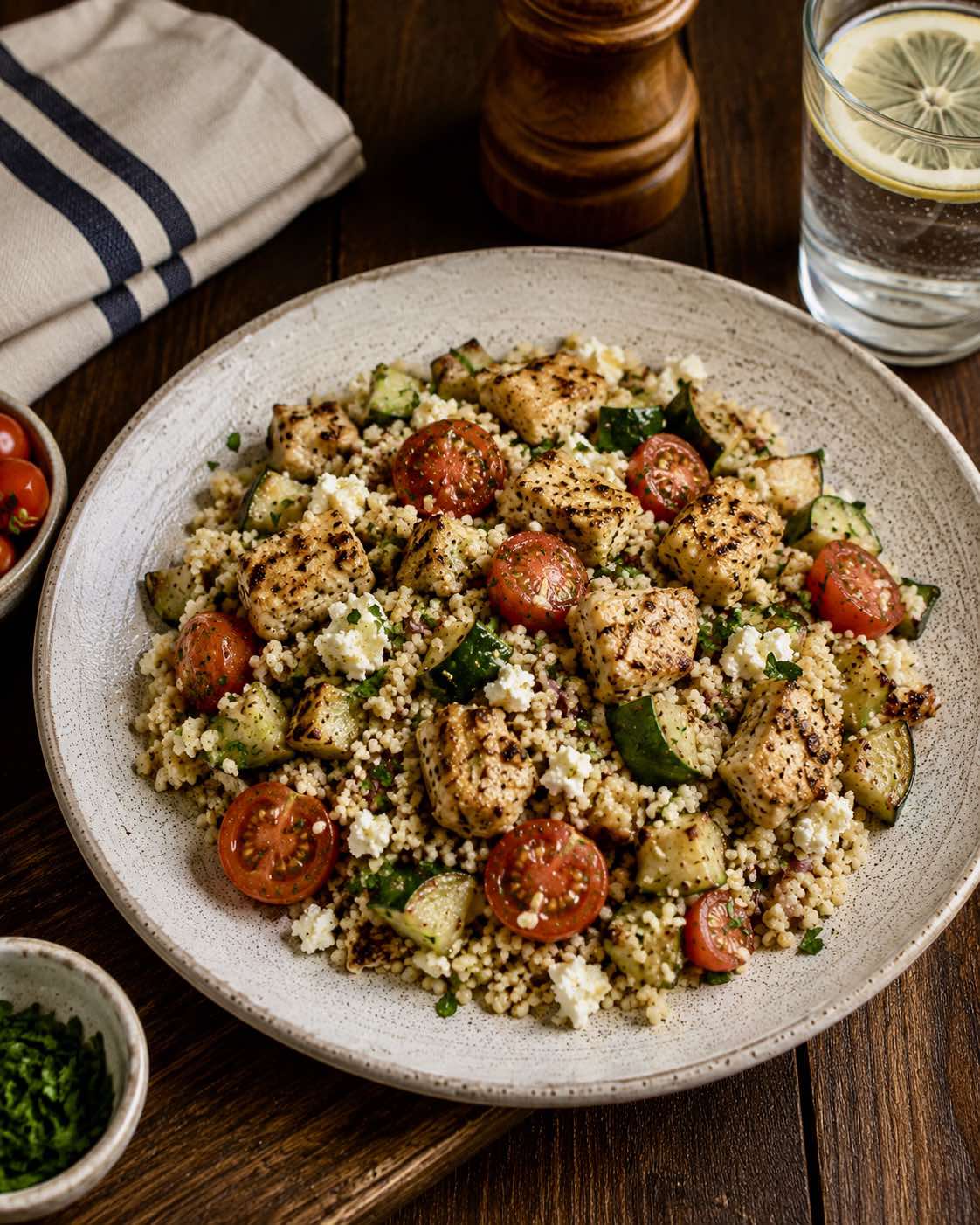 Bulgur with Chicken, Zucchini, and Feta