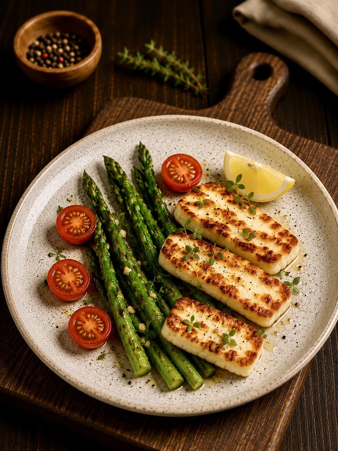 Grilled Halloumi with Asparagus and Cherry Tomatoes